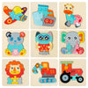 A collection of wooden 3D animal jigsaw puzzles featuring various animals like a yellow bird, a blue elephant, and a lion.