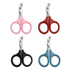 A set of four stainless steel pet nail clippers in pink, red, black, and blue colors.