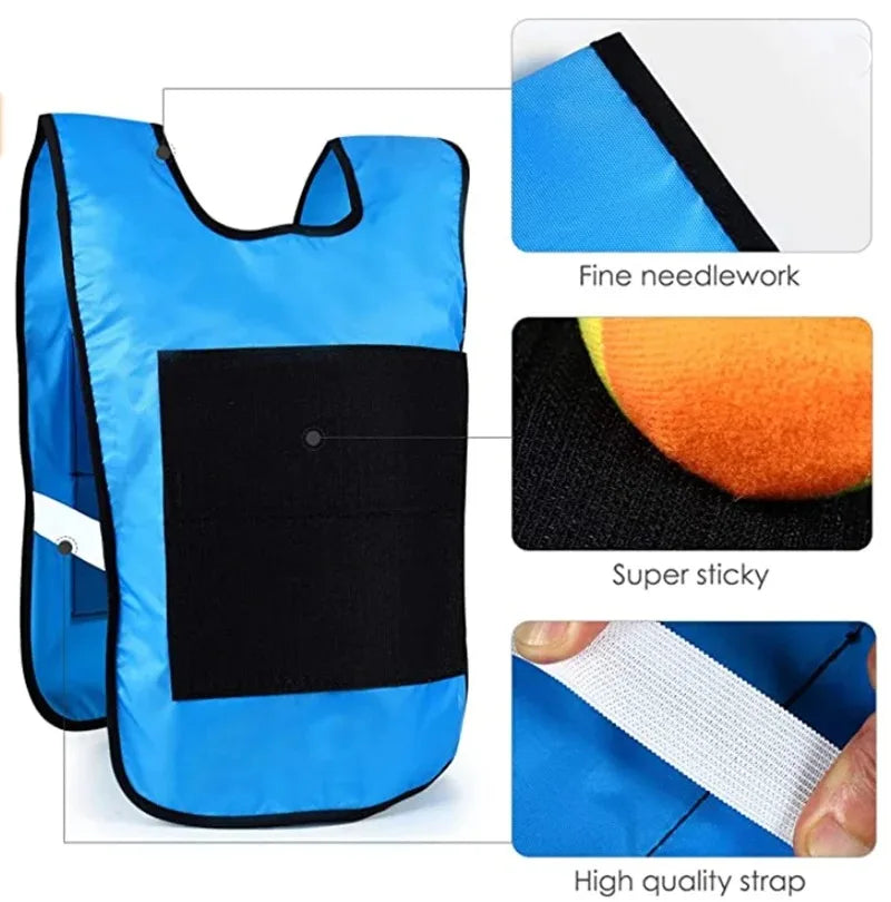 Blue and black sticky dodgeball vest set for kids featuring a fine needlework and high quality strap