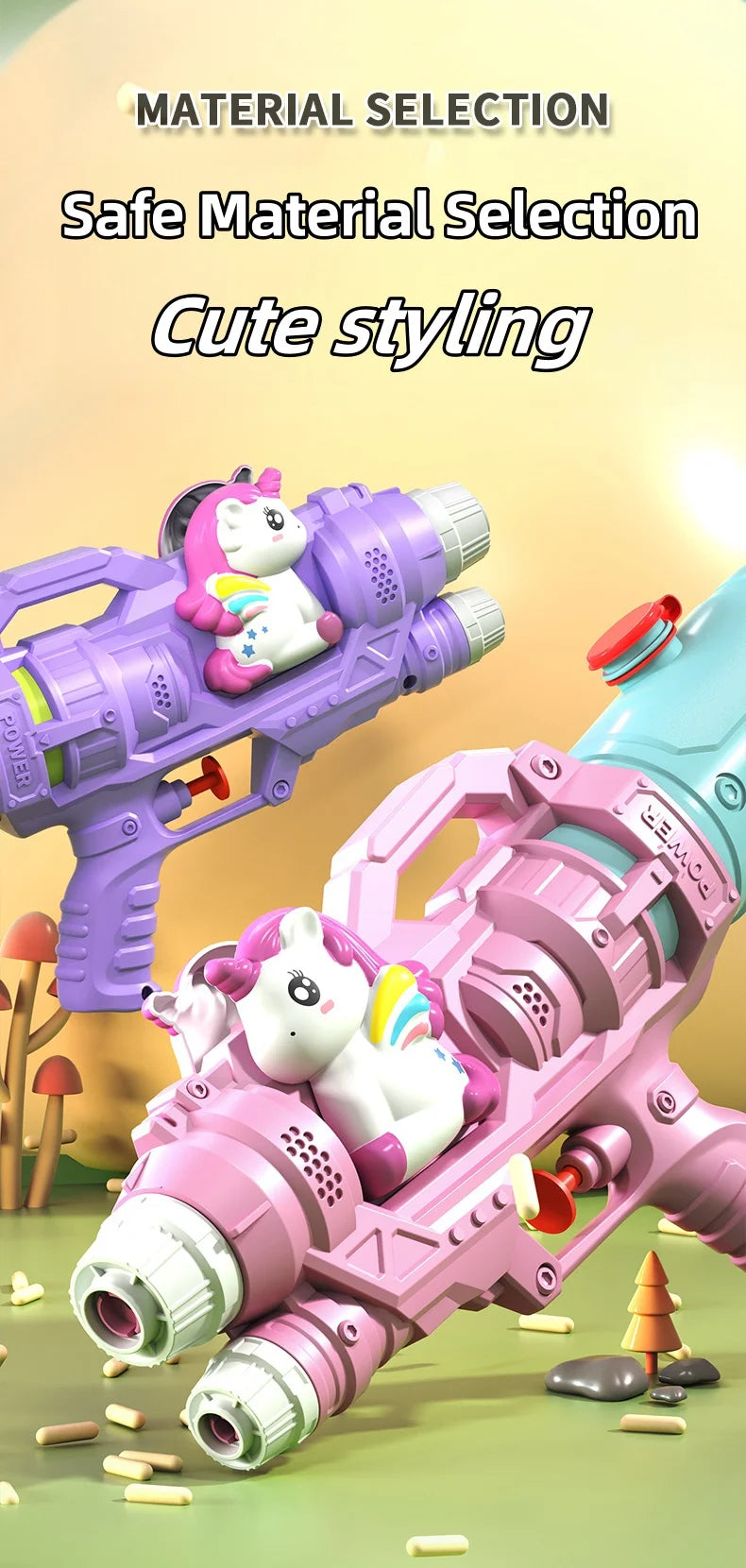 Pink and purple toy dinosaurs and animals used for cute styling and safe material selection