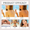 Before and after images showing the effect of a fast-acting bronzing mousse on skin, legs, back, and facial parts.