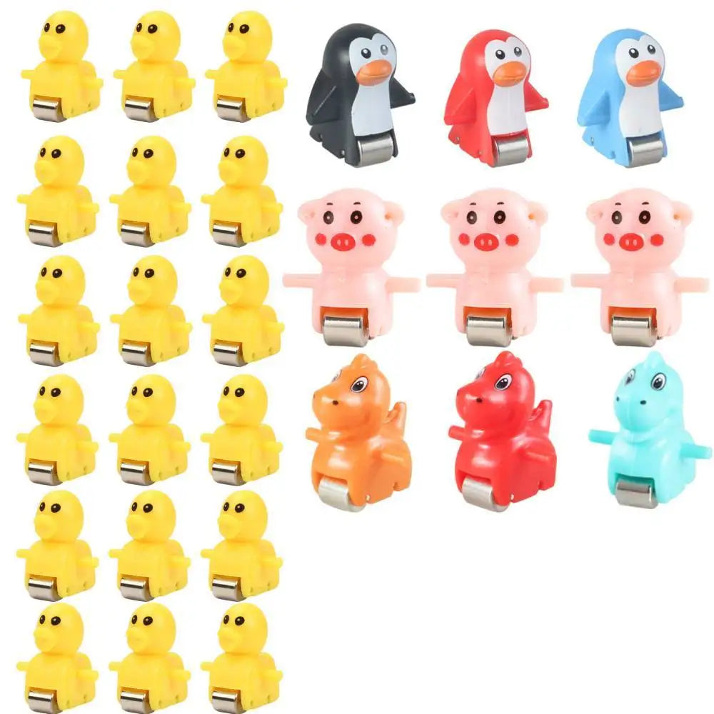 A set of various colored animal racing cars and climbing stairs toys.