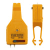 An orange automotive fuse tester and puller tool with a plastic body and metal probes.