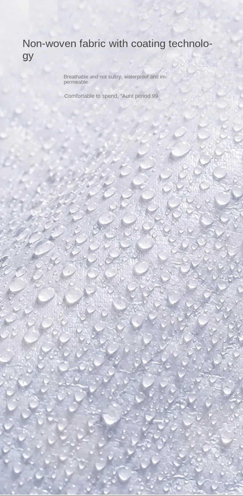 Close-up of a white non-woven fabric with water droplets on it.