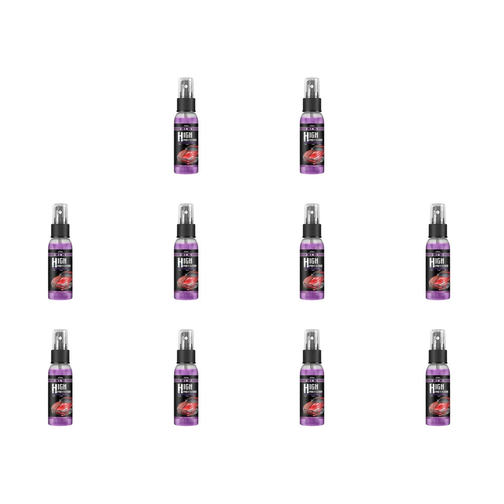 A set of six spray bottles of 3-in-1 Nano Ceramic Coating for cars in various colors.