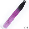 A long, pre-braided hair extension featuring a gradient color transition from purple to black, tied with an elastic band.