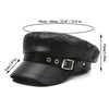 Black PU leather beret hat with a strap and buckle, shown from the side.