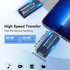 A close-up of a blue flash drive with Type-C and Micro USB adapters demonstrating high-speed data transfer capabilities.
