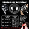 Balloon size reference chart showing dimensions for sizes 18, 20, and 24 balloons.