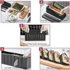 Guide étape par étape pour préparer les ingrédients, les disposer dans des moules, les presser et couper les sushis.