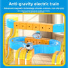 An anti-gravity electric train made of magnetic building blocks navigating a maze structure.