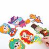 A colorful six-in-one educational puzzle set featuring various princess characters and elements.