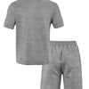 A gray men's casual jacquard short-sleeve shirt and drawstring shorts set displayed flat.