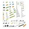 A collection of various STEM building bricks and components for a programmable robotics kit.