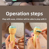Illustration showing operation steps for a kids' cartoon story projector flashlight toy