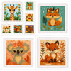 Punch needle embroidery kit featuring various animal patterns including a giraffe, fox, and koala.