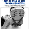 View of the sole and front end of a winter ice snow traction cleat shoe with steel spikes