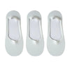 A pack of five white silicone grip no-show socks for men's feet.