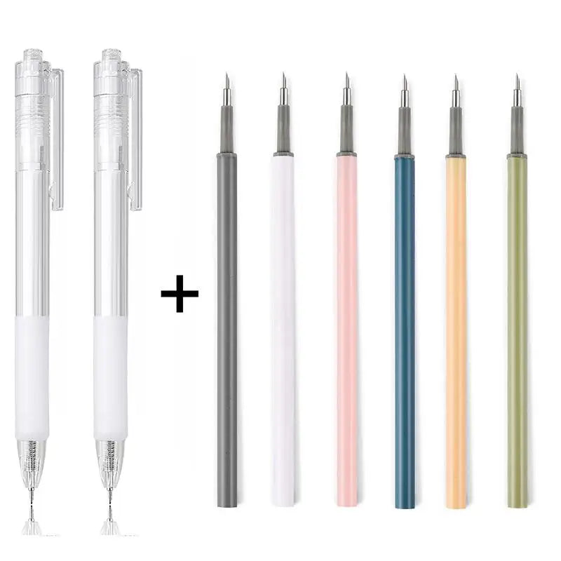 Set de seis cúteres de precisión con hojas de repuesto en varios colores y acabados.