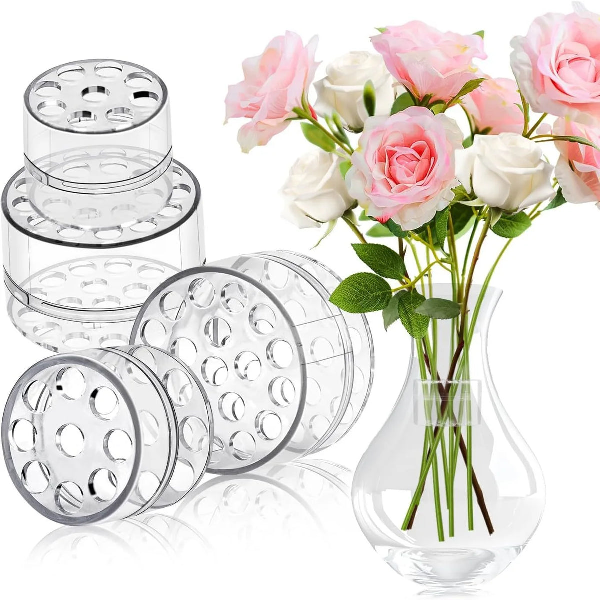 Clear silicone spiral flower arrangement holder with multiple openings for DIY bouquets