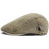 Gorra de mezclilla verde oliva con estilo retro de boina y acento de cuero.