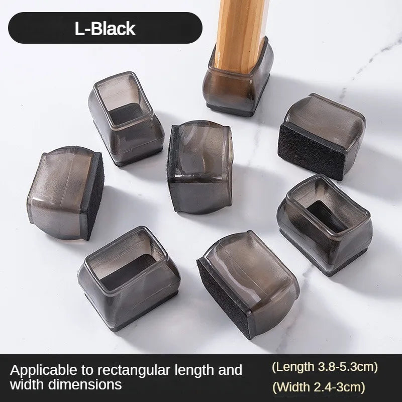 L-Black silicone furniture leg pads with felt bottoms for scratch protection shown on a white background.
