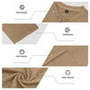 Detailed view of a men's casual long-sleeve shirt showing neck, cuff, hem, and fabric details.