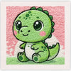 A green, textured animal design embroidered in pink and white on a pink background.