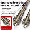 A close-up view of an upgraded four-edged serrated eccentric drill bit for drilling tasks.