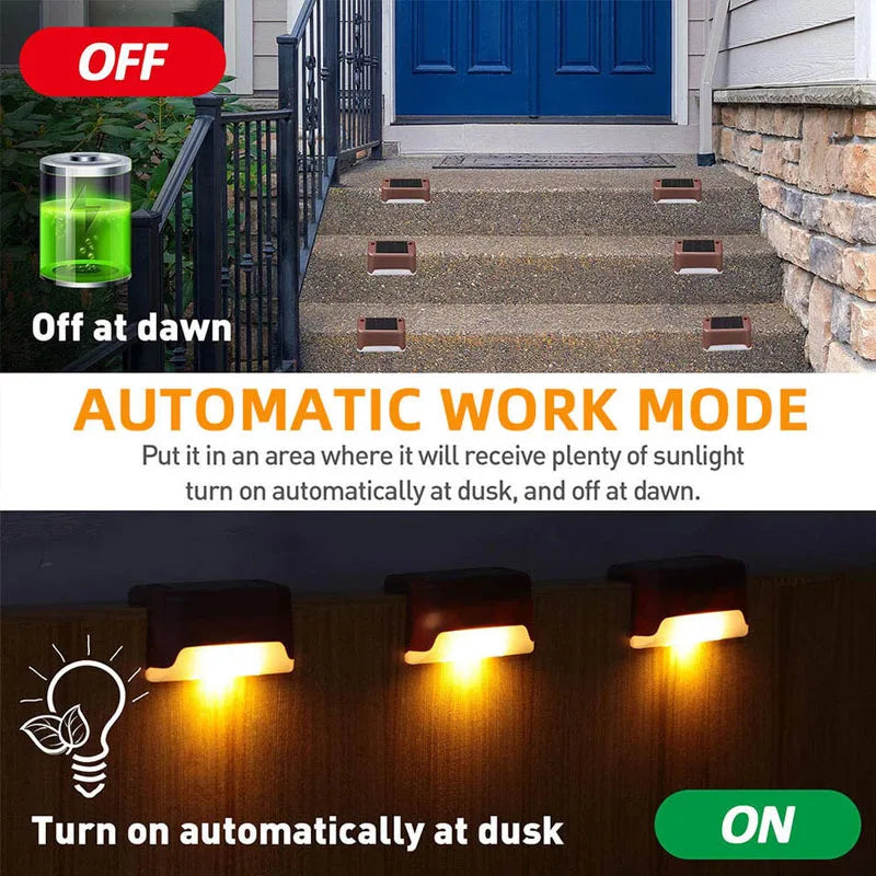Automatic outdoor deck lights turn on automatically at dusk and off at dawn.