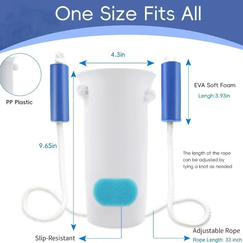 White sock aid with blue foam and rope for easy sock application
