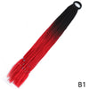Black to red gradient pre-braided ponytail extension with an elastic band