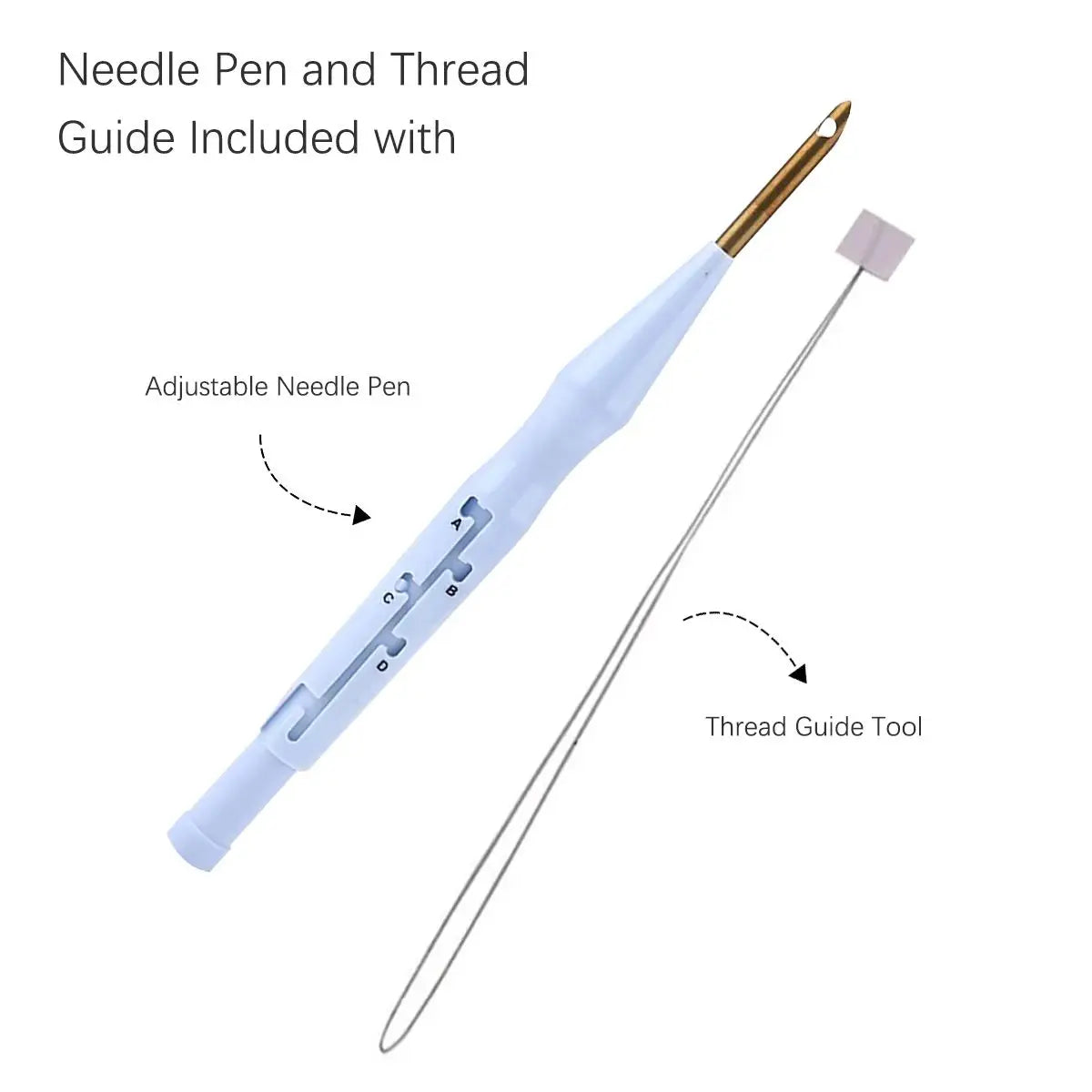 Herramienta guía de aguja e hilo blanca para bordados y costura.