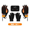 Set of black hand rehabilitation robot gloves with orange accents and a control panel