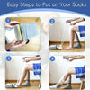 Four steps showing how to put on socks using a sock aid for seniors and limited mobility