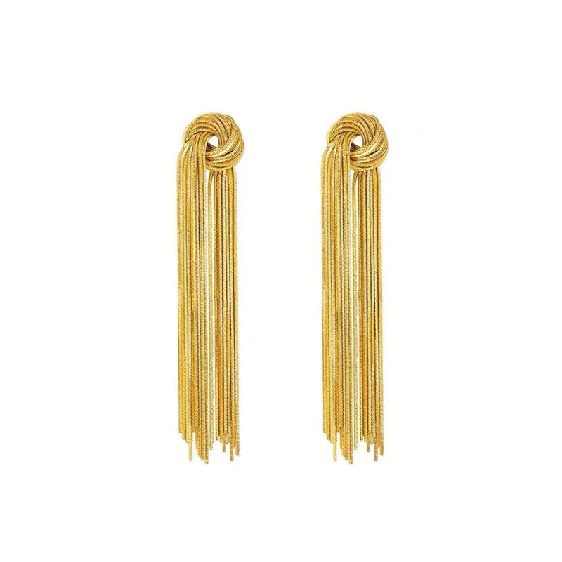 Pair of gold geometric tassel drop earrings