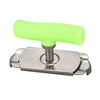 Stainless steel manual jar and bottle opener with a light green handle