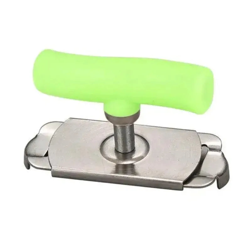 Stainless steel manual jar and bottle opener with a light green handle