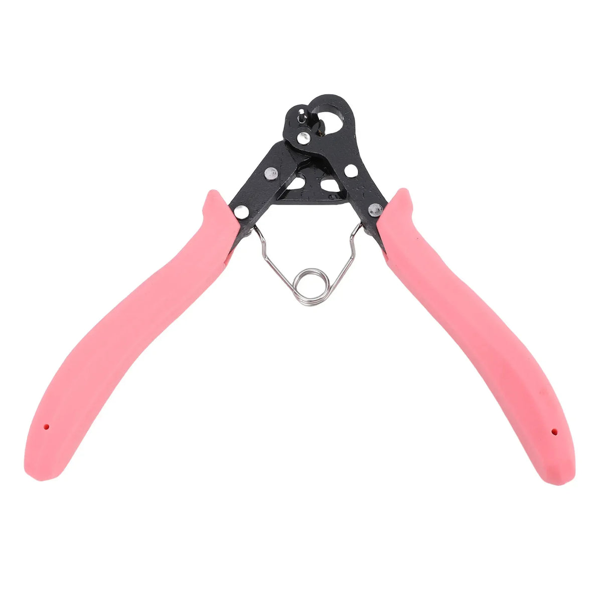 Pink one-step wire looping pliers with a black metal clamp and wire loop.