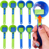 A set of colorful sliding funnel spoons for measuring protein powder and coffee, shown in various colors.