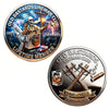 A commemorative coin featuring a skull and crossbones design with the text Old Bastards Lineman Club Lifetime Member