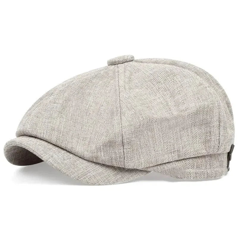 A light gray vintage retro newsboy cap with a folded brim shown from above.