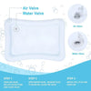A white inflatable baby water play mat showing the air valve and water valve components.