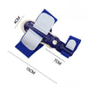 A blue and white foot corrector device used for big toe alignment, shown with dimension lines.