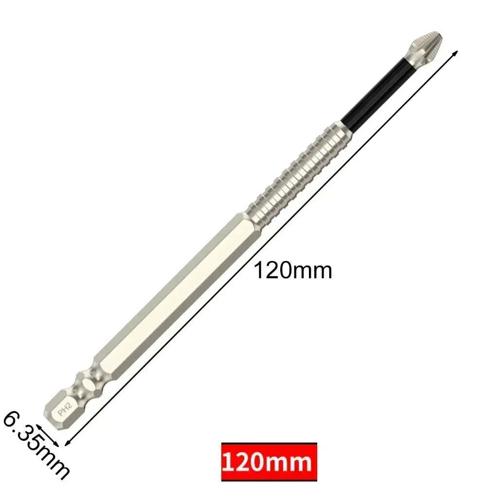A long, slender magnetic PH2 screwdriver bit with a hex shank and a protective sleeve.