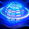 A glowing blue orb is held in an open hand, demonstrating the LED flying orb hand-controlled ball toy.