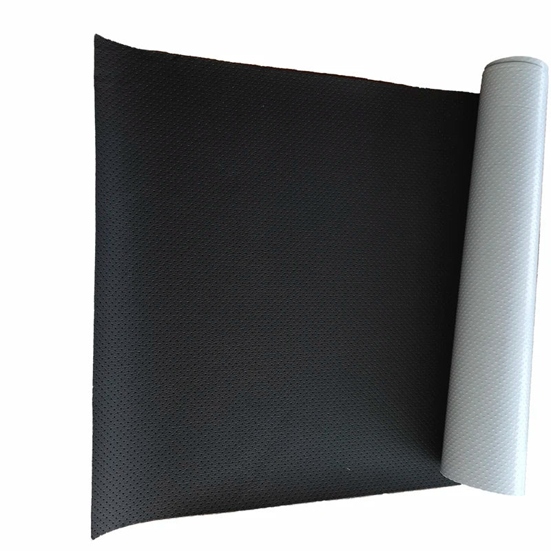 A roll of self-adhesive PU leather repair patches with a black backing and a white label.