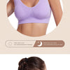 A purple breathable plus size sports bra is shown on a model, with text indicating daily wear and sleep comfort.