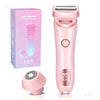 A pink ladies shaver set including a main device and a separate trimming head, shown next to its packaging box.