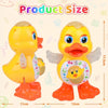 Two yellow duck toys are shown with their size measurements, comparing the dimensions of the products.